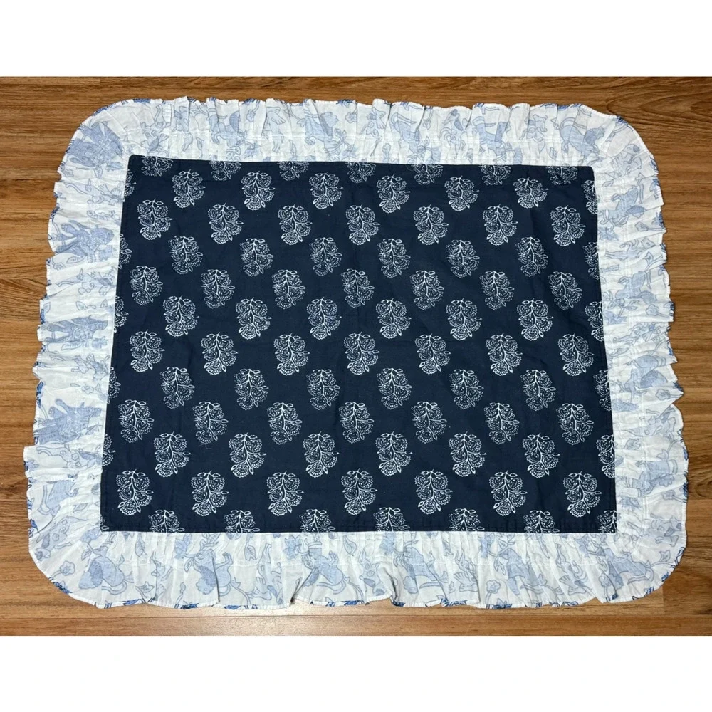 Pottery Barn Roller Rabbit Fantasia Blue King Sham Ruffle Pom Cotton RARE-Sample
